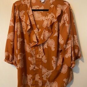 Liz Claiborne Burnt Orange Paisley Blouse 0X